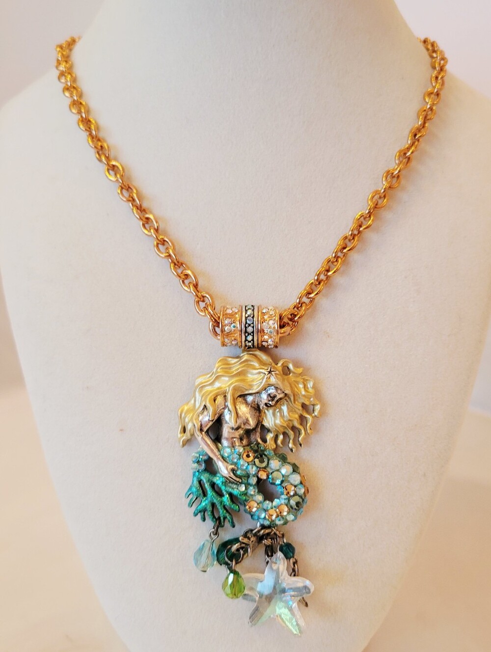 Kirks Folly Mermaid Pendant Necklace w Aqua and Green Accents & Gold-Tone Chain